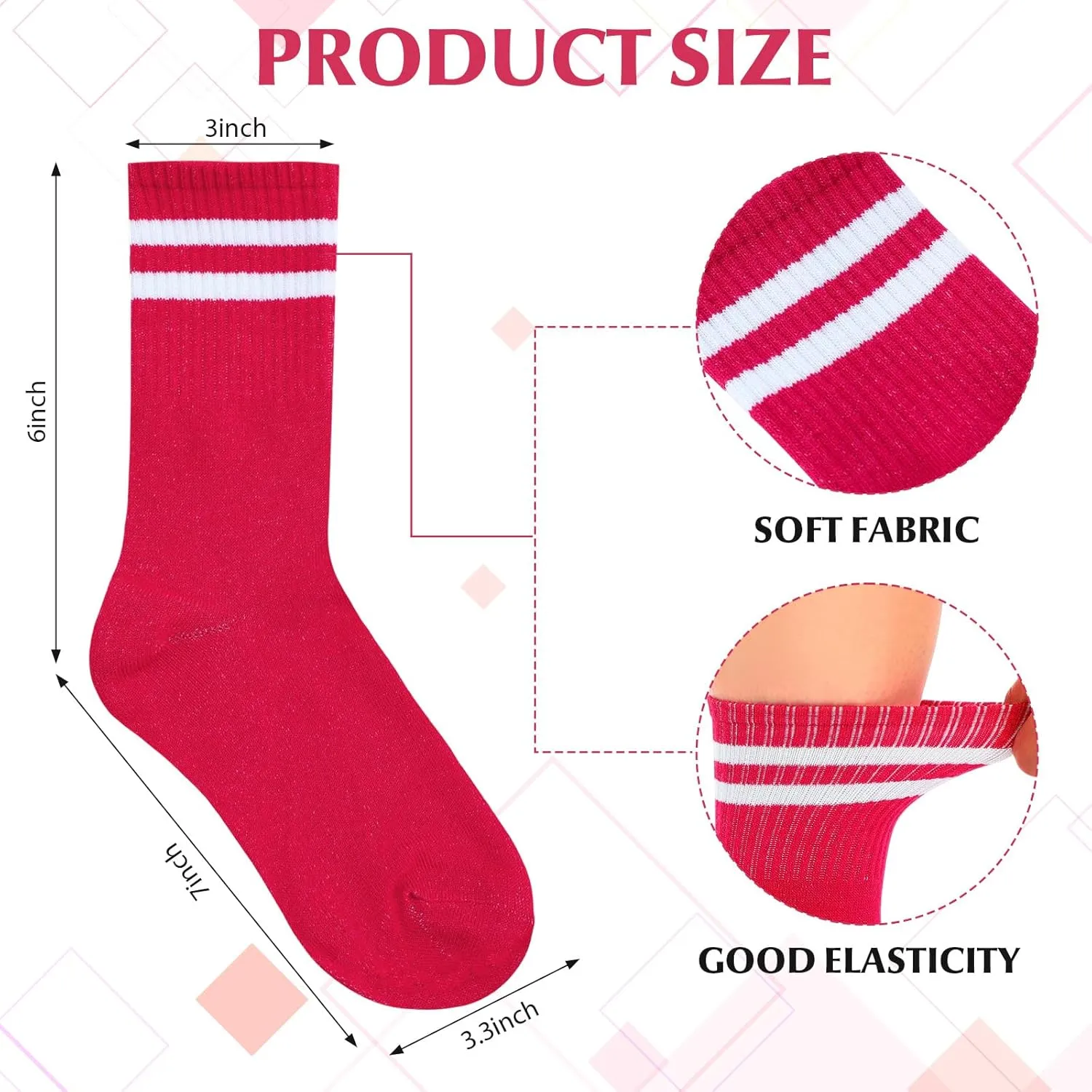 20 Pairs Colorful Striped Crew Socks Athletic Crew Solid Color Striped Cotton Tube Half Women Men Socks