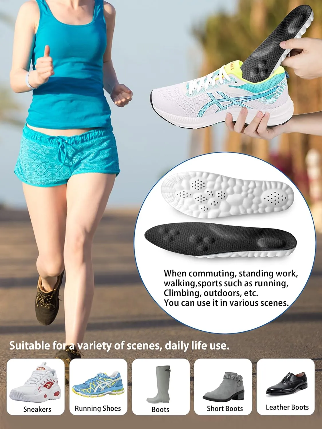 4D Cloud Insoles for Men and Women, Arch Support Insoles, Memory Foam Insoles, Shock Absorption and Cushioning Sports Shoe Insoles for Foot & Joint Support (L Men 8-9.5 | Women 9-10.5 Black)