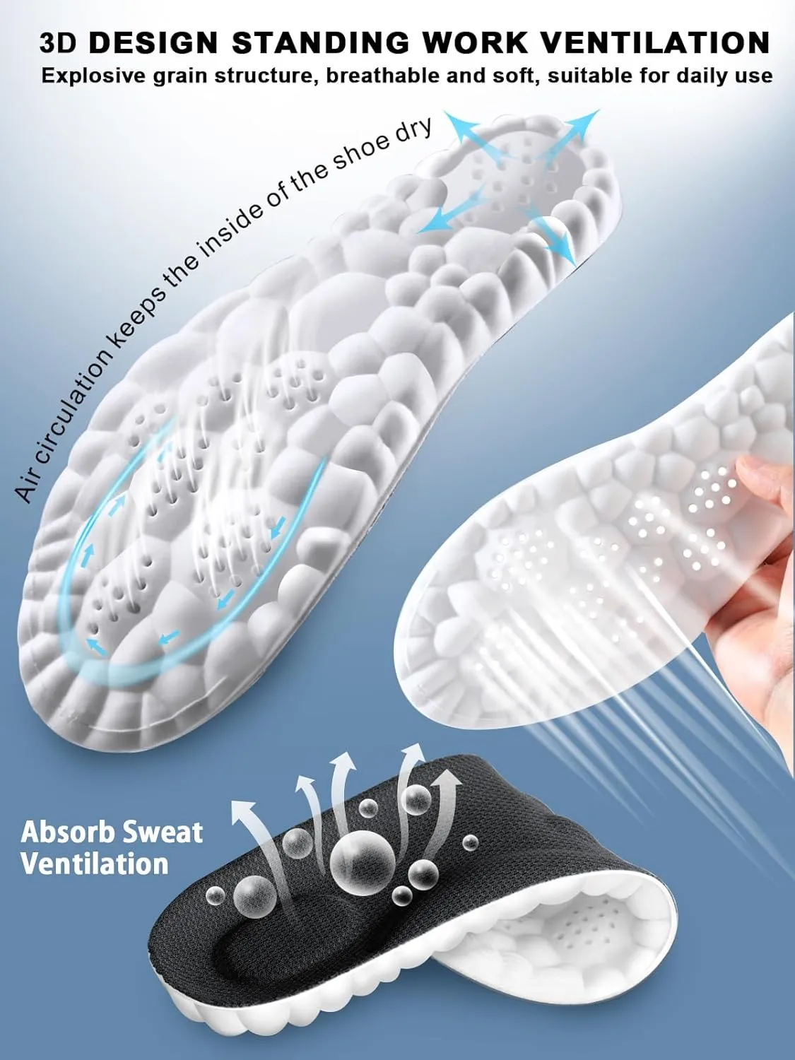 4D Cloud Insoles for Men and Women, Arch Support Insoles, Memory Foam Insoles, Shock Absorption and Cushioning Sports Shoe Insoles for Foot & Joint Support (L Men 8-9.5 | Women 9-10.5 Black)