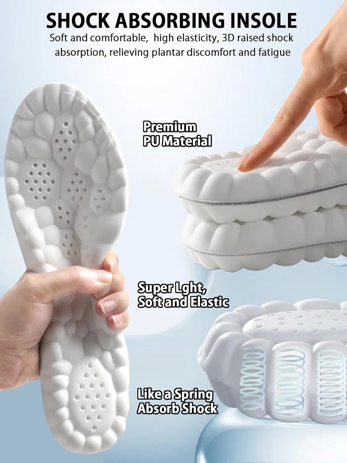 4D Cloud Insoles for Men and Women, Arch Support Insoles, Memory Foam Insoles, Shock Absorption and Cushioning Sports Shoe Insoles for Foot & Joint Support (L Men 8-9.5 | Women 9-10.5 Black)