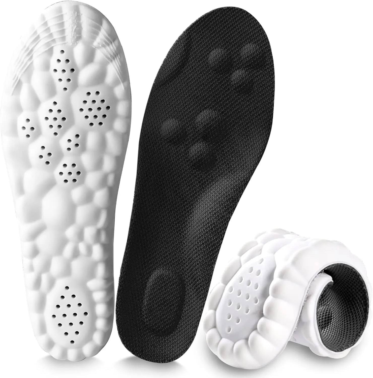 4D Cloud Insoles for Men and Women, Arch Support Insoles, Memory Foam Insoles, Shock Absorption and Cushioning Sports Shoe Insoles for Foot & Joint Support (L Men 8-9.5 | Women 9-10.5 Black)