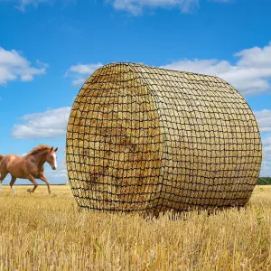 6 * 6 ft Large Round Bale Hay Net for Horses Slow Feeder Hay Net for Livestock Knotless Hay Net with 1.75” Holes Fits Round Bales 4x4, 5x5, 6x6ft or Square Bales 3x3x8, 4x4x8, 5x5x8ft