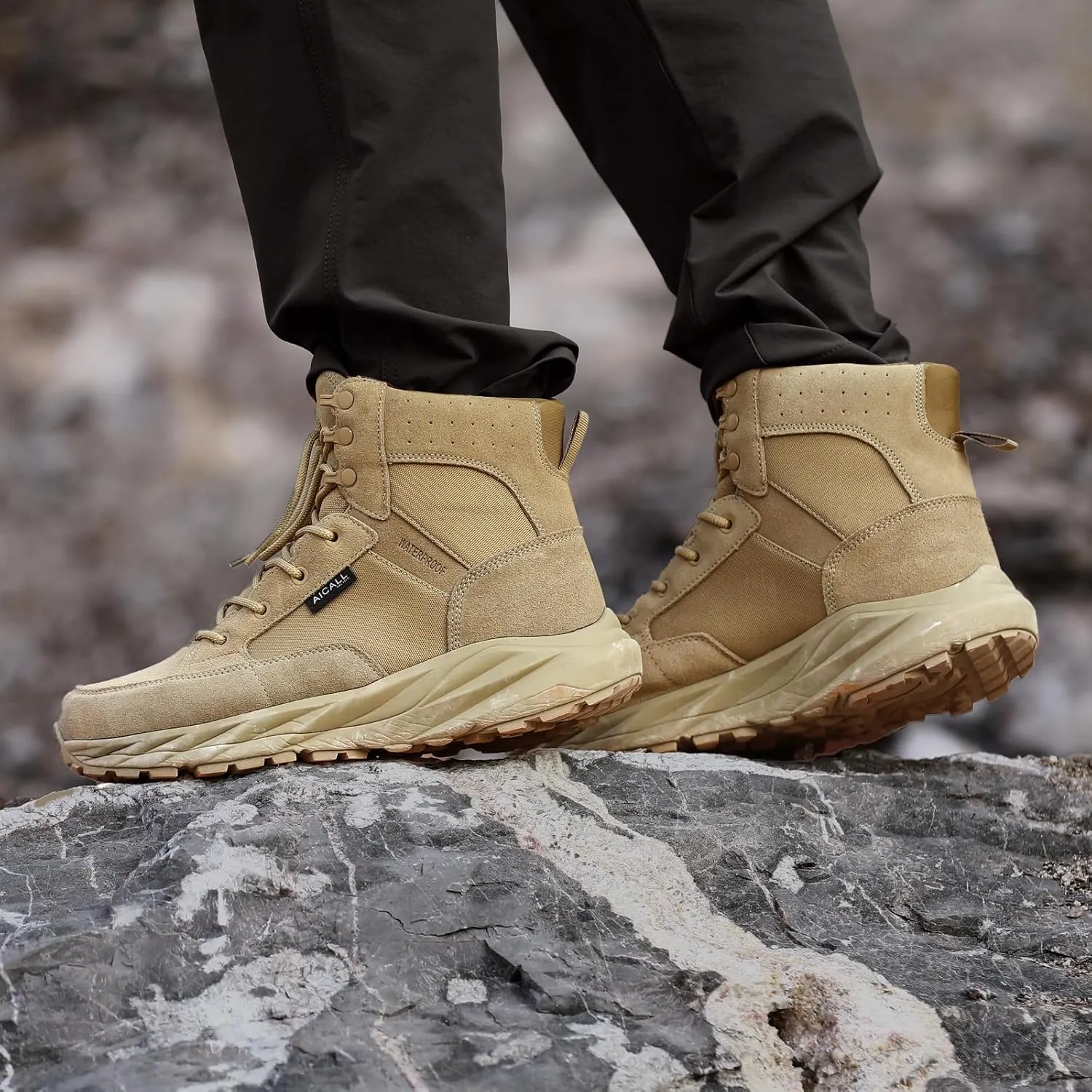 6 Inches Lightweight Waterproof Military Tactical Boots Men's Leather Combat Shoes Mens Hiking Work Boots