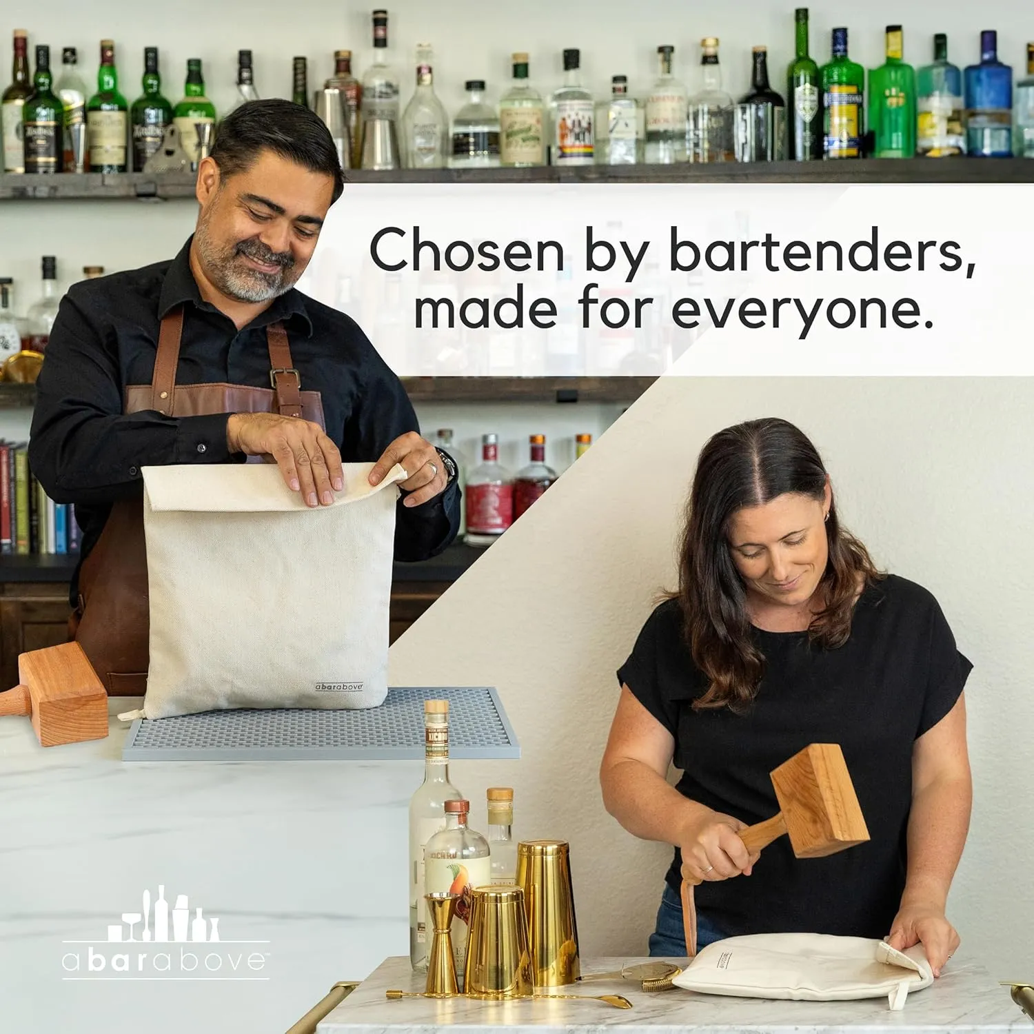 A Bar Above Wooden Ice Mallet and Lewis Bag, Includes Extra Large Manual Ice Crusher, Premium Canvas Lewis, Professional Grade Hammer, and Bag, for Bartender Kit, for Cocktails, 2 Pcs