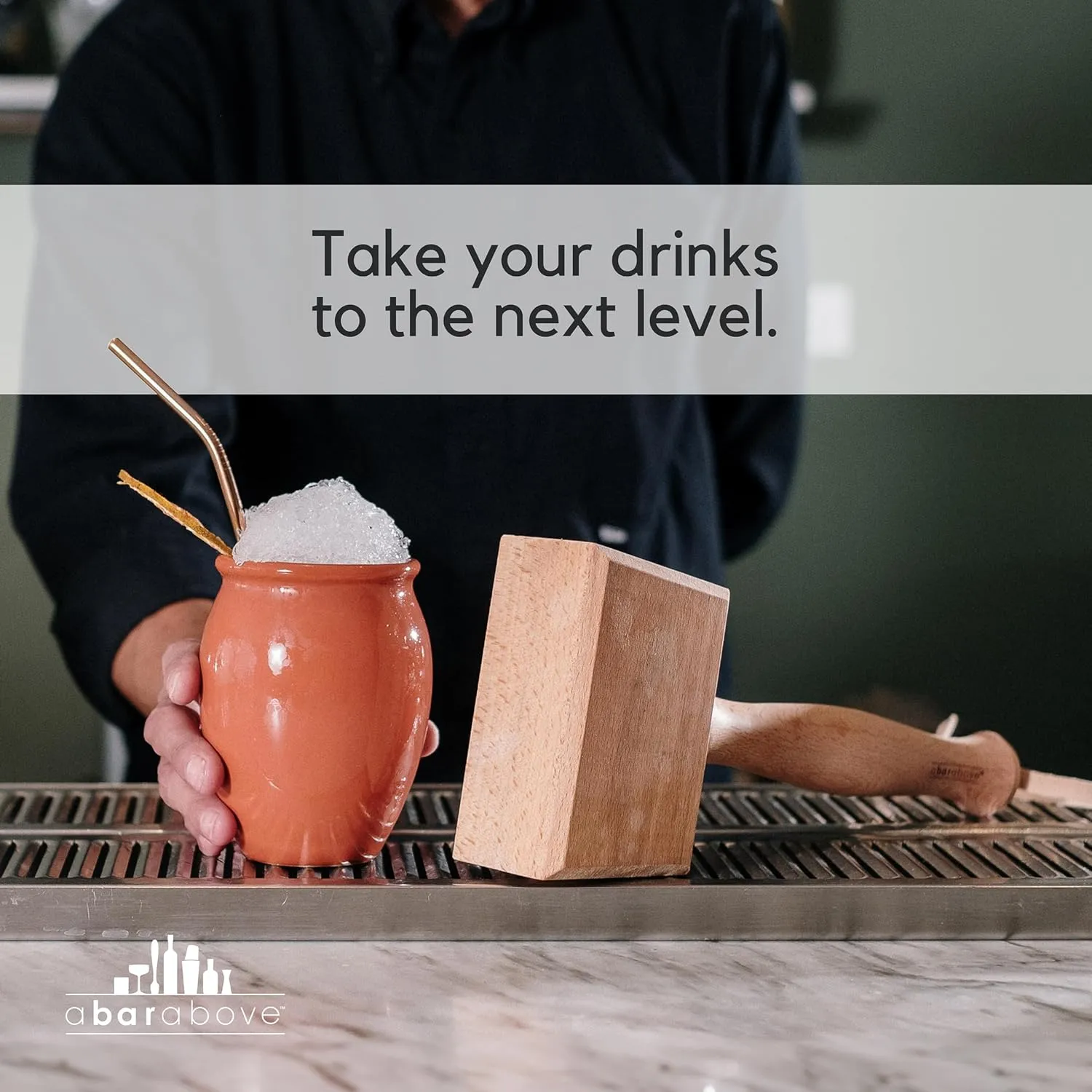 A Bar Above Wooden Ice Mallet and Lewis Bag, Includes Extra Large Manual Ice Crusher, Premium Canvas Lewis, Professional Grade Hammer, and Bag, for Bartender Kit, for Cocktails, 2 Pcs