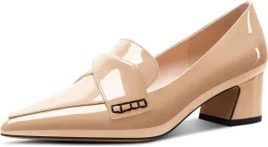 Aachcol Womens Chunky Block Low Heel Pointed Toe Pumps Slip-on Loafers Shoes Prom Office Dress Basic Classic Patent Leather 2.0 Inches Heels