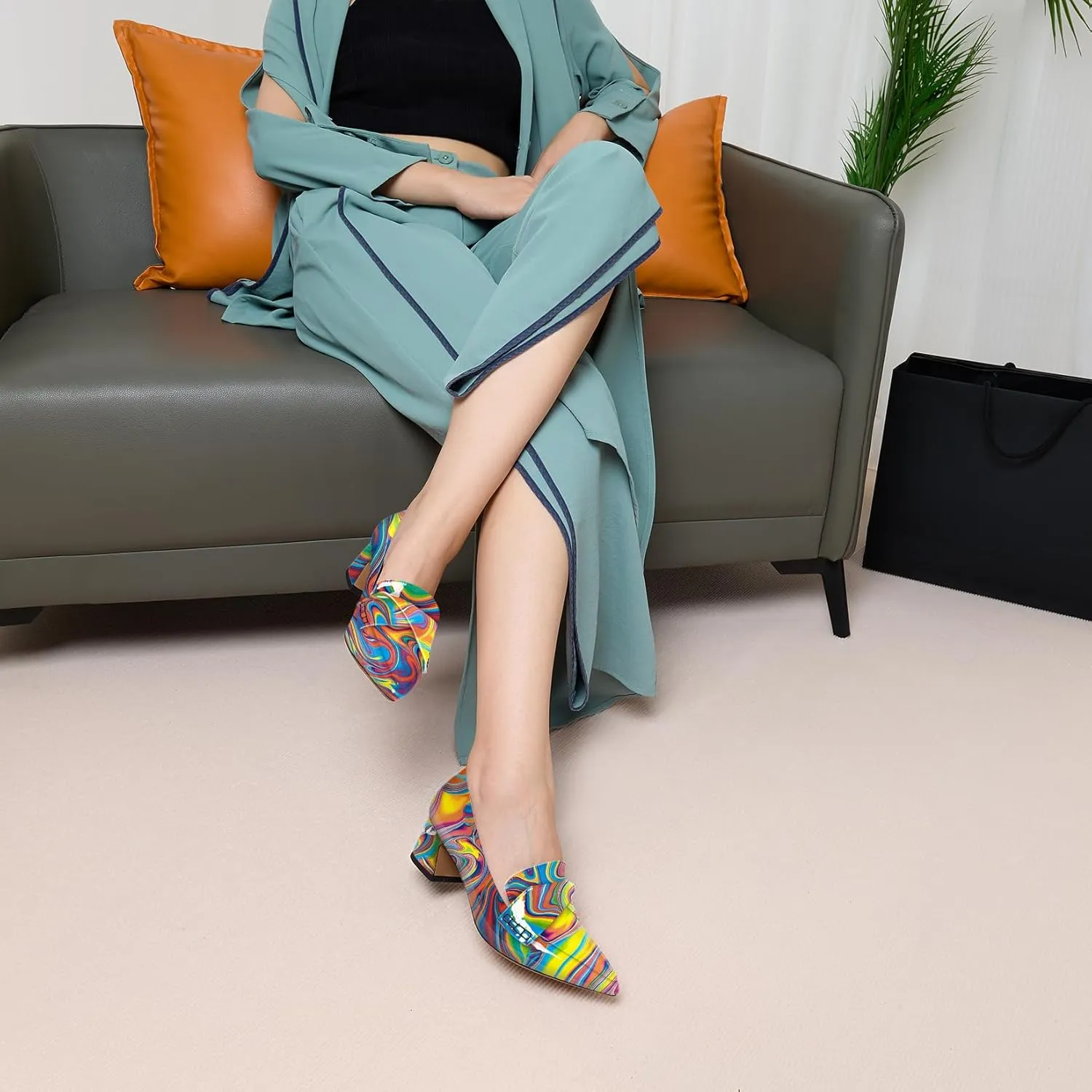 Aachcol Womens Chunky Block Low Heel Pointed Toe Pumps Slip-on Loafers Shoes Prom Office Dress Basic Classic Patent Leather 2.0 Inches Heels