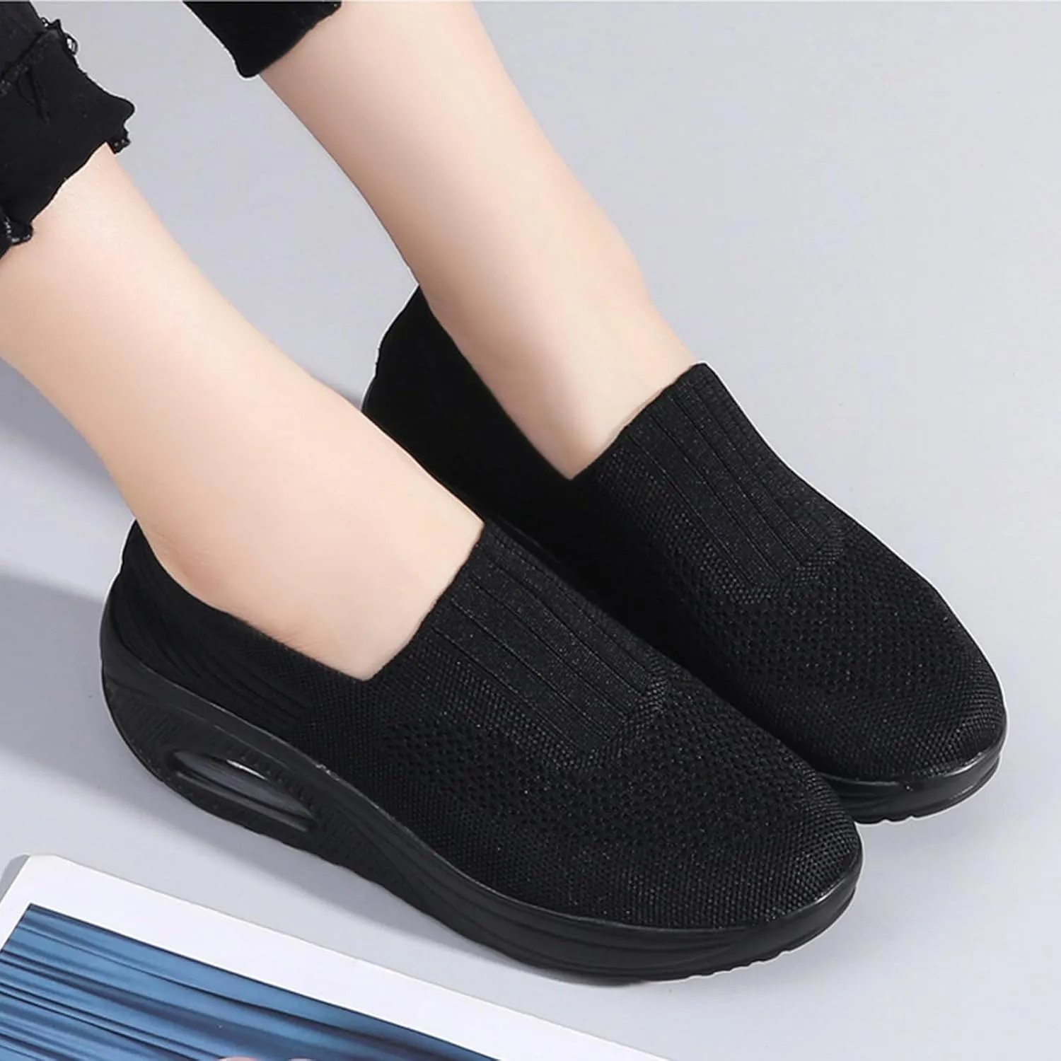 Aceptolcom Women Orthopedic Sneakers Walking Shoes,Mesh Breathable Arch Support Slip-on Light Air Cushion Orthopedic Sneakers Diabetic Shoes