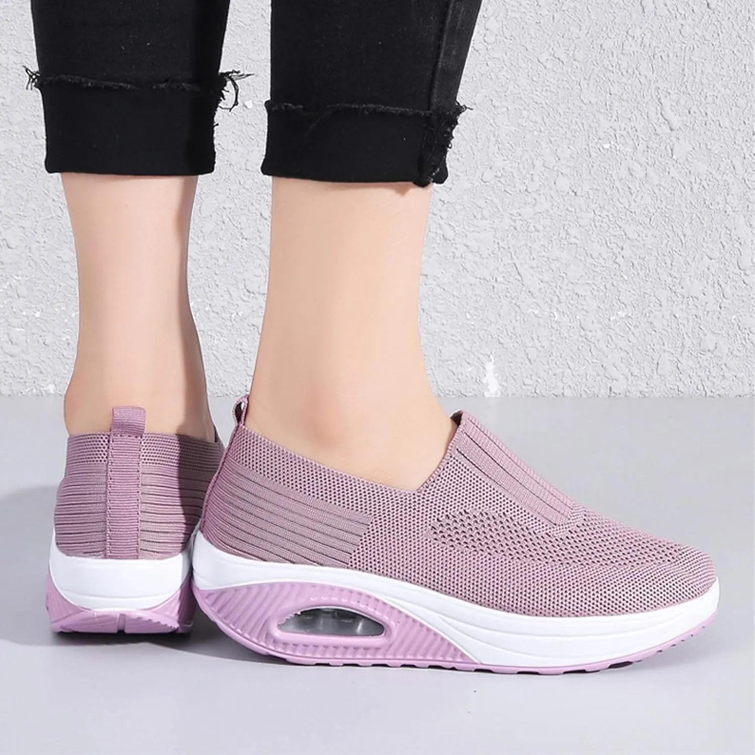 Aceptolcom Women Orthopedic Sneakers Walking Shoes,Mesh Breathable Arch Support Slip-on Light Air Cushion Orthopedic Sneakers Diabetic Shoes