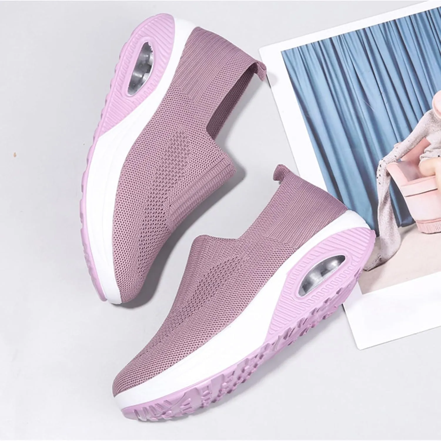 Aceptolcom Women Orthopedic Sneakers Walking Shoes,Mesh Breathable Arch Support Slip-on Light Air Cushion Orthopedic Sneakers Diabetic Shoes