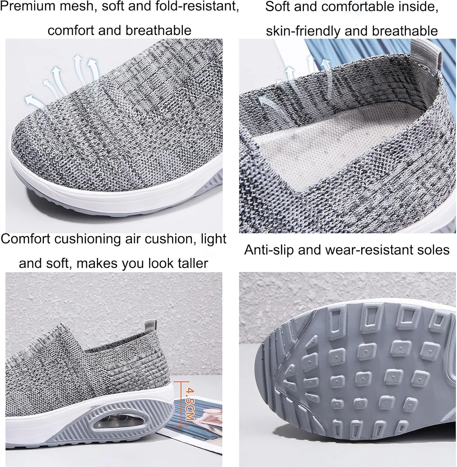 Aceptolcom Women Orthopedic Sneakers Walking Shoes,Mesh Breathable Arch Support Slip-on Light Air Cushion Orthopedic Sneakers Diabetic Shoes