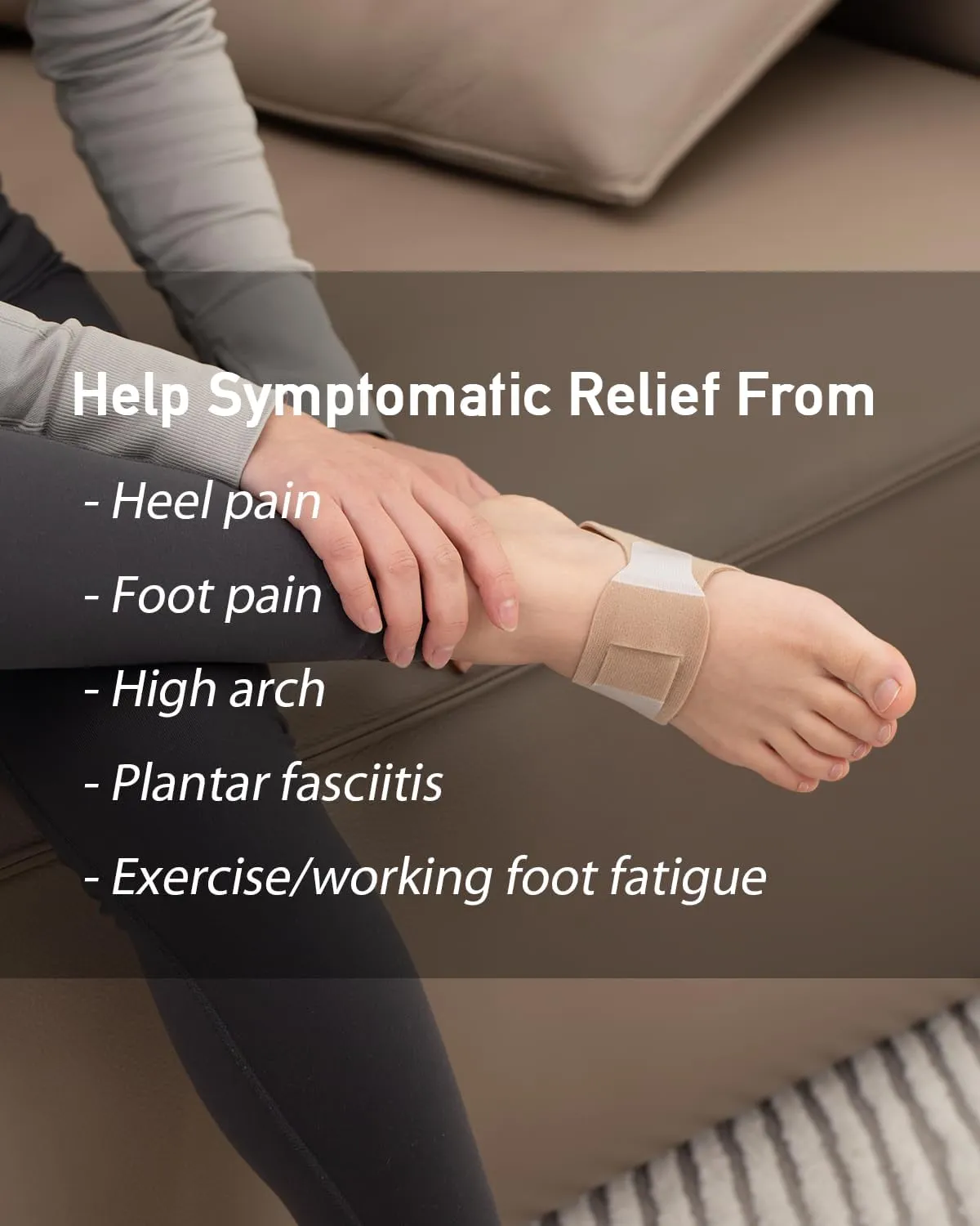 Adjustable Plantar Fasciitis Relief Copper Arch Support Sleeve/Band with Gel Pads, Only High Arch Support Inserts Foot Pain Relief for Women/Men (1 Pair,Beige