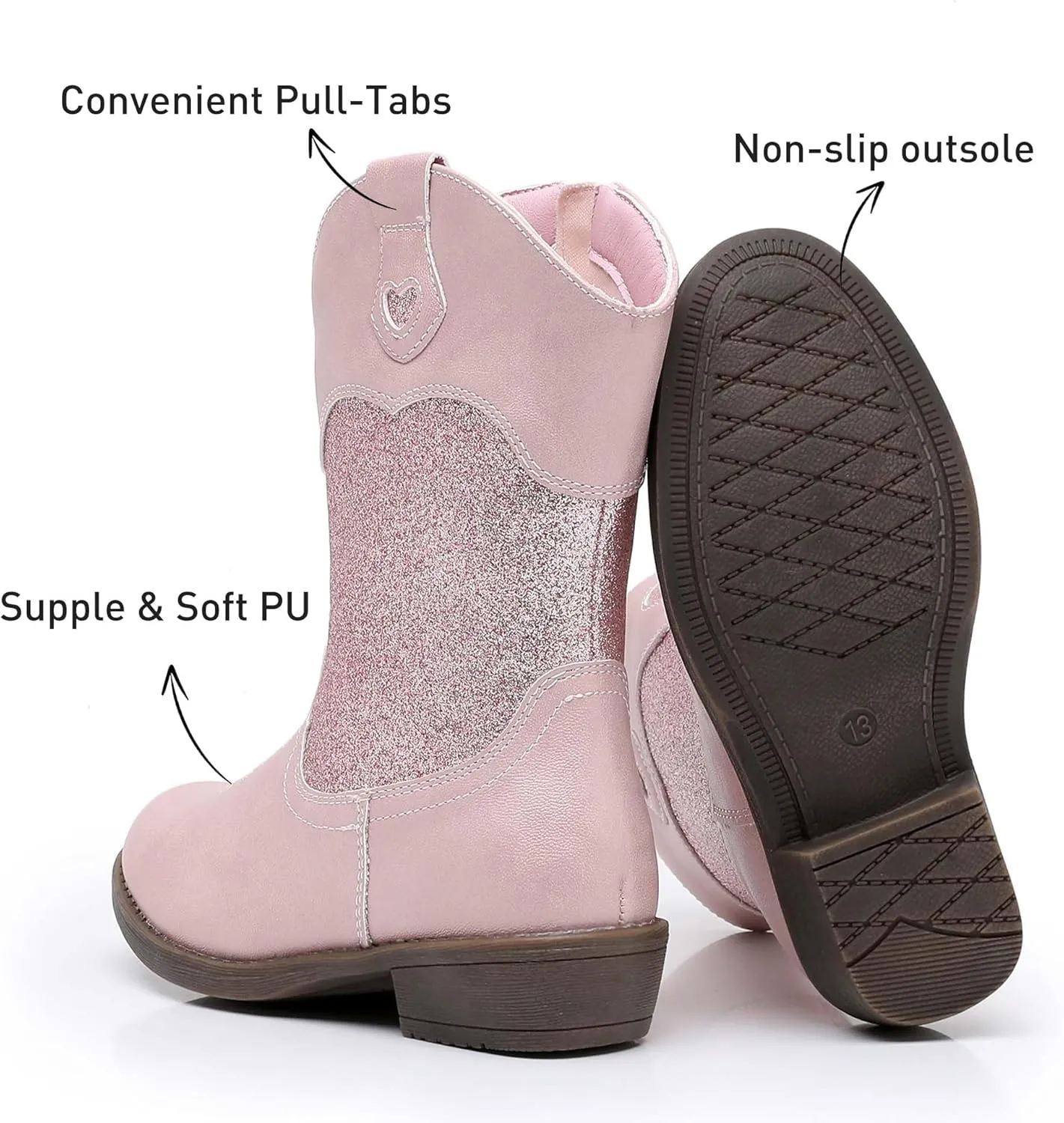 Ahannie Girls Cowboy Boots Western Cowgirl Boots for Girls with Side Zipper Boot for Toddler/Little Kid/Big Kid