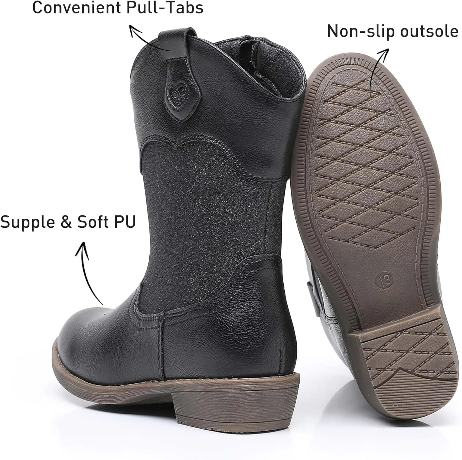 Ahannie Girls Cowboy Boots Western Cowgirl Boots for Girls with Side Zipper Boot for Toddler/Little Kid/Big Kid