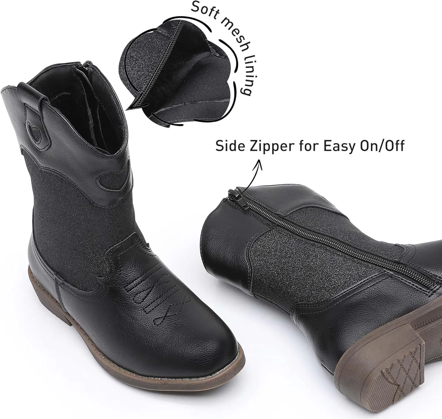Ahannie Girls Cowboy Boots Western Cowgirl Boots for Girls with Side Zipper Boot for Toddler/Little Kid/Big Kid
