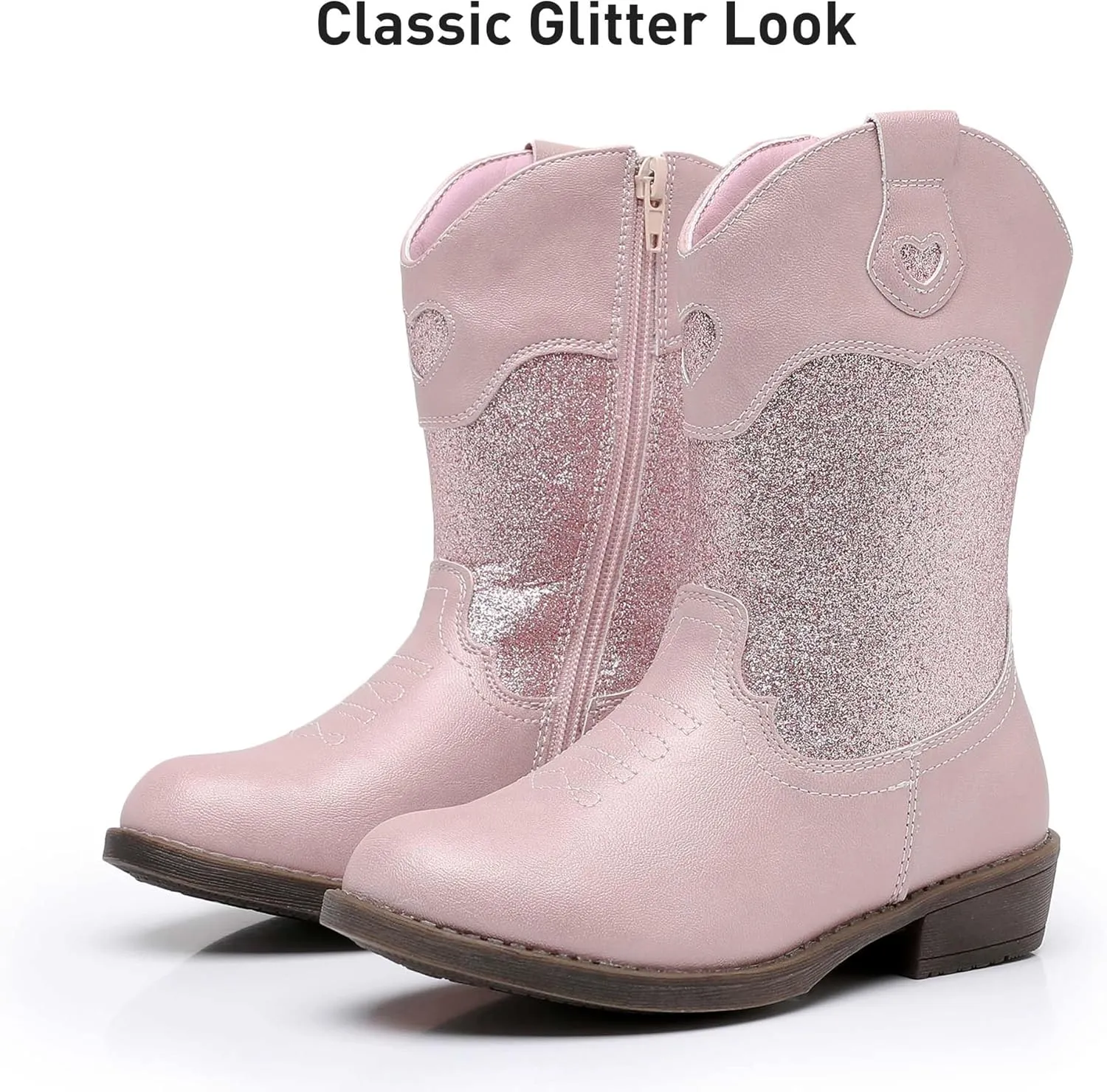 Ahannie Girls Cowboy Boots Western Cowgirl Boots for Girls with Side Zipper Boot for Toddler/Little Kid/Big Kid