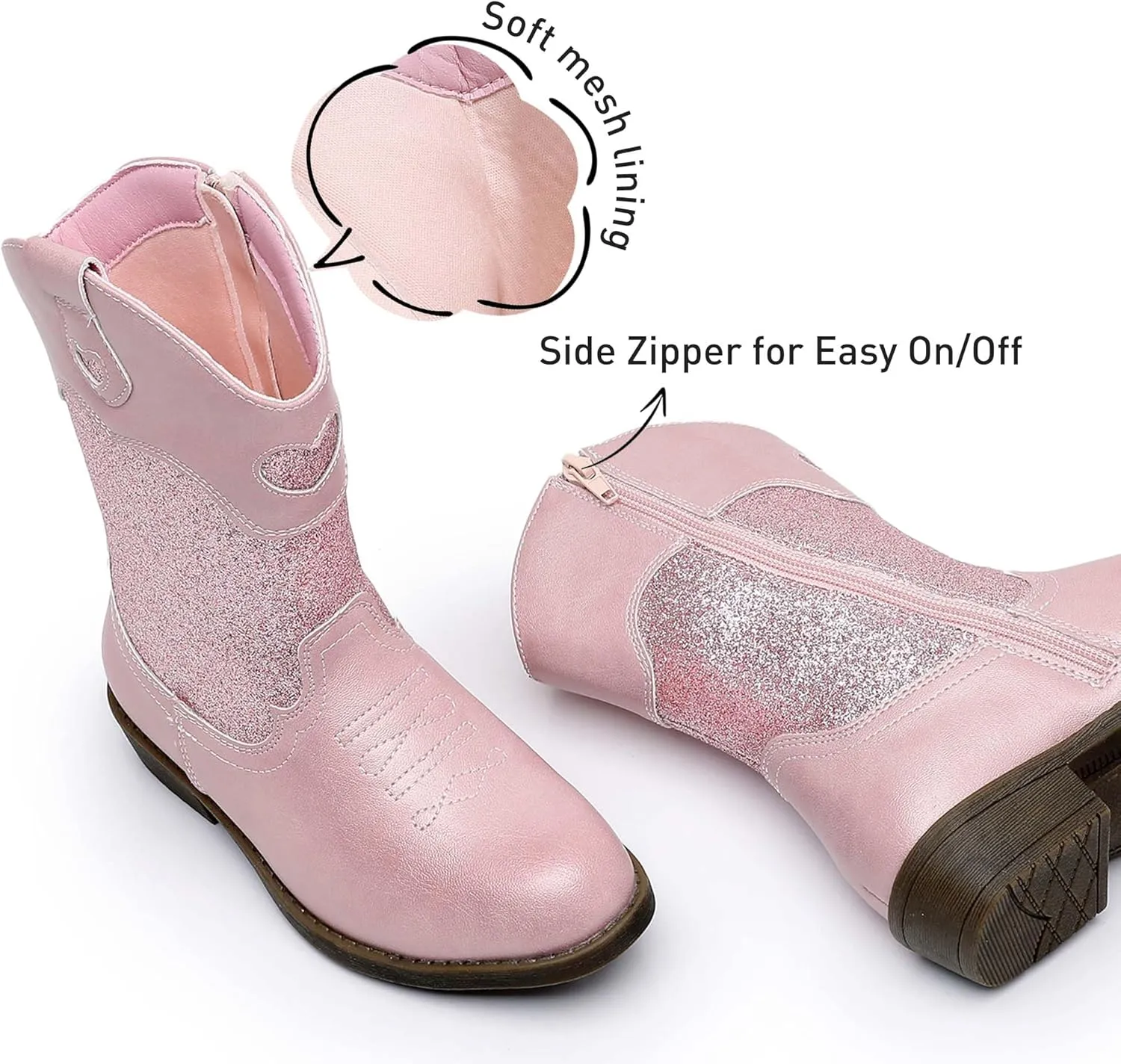 Ahannie Girls Cowboy Boots Western Cowgirl Boots for Girls with Side Zipper Boot for Toddler/Little Kid/Big Kid