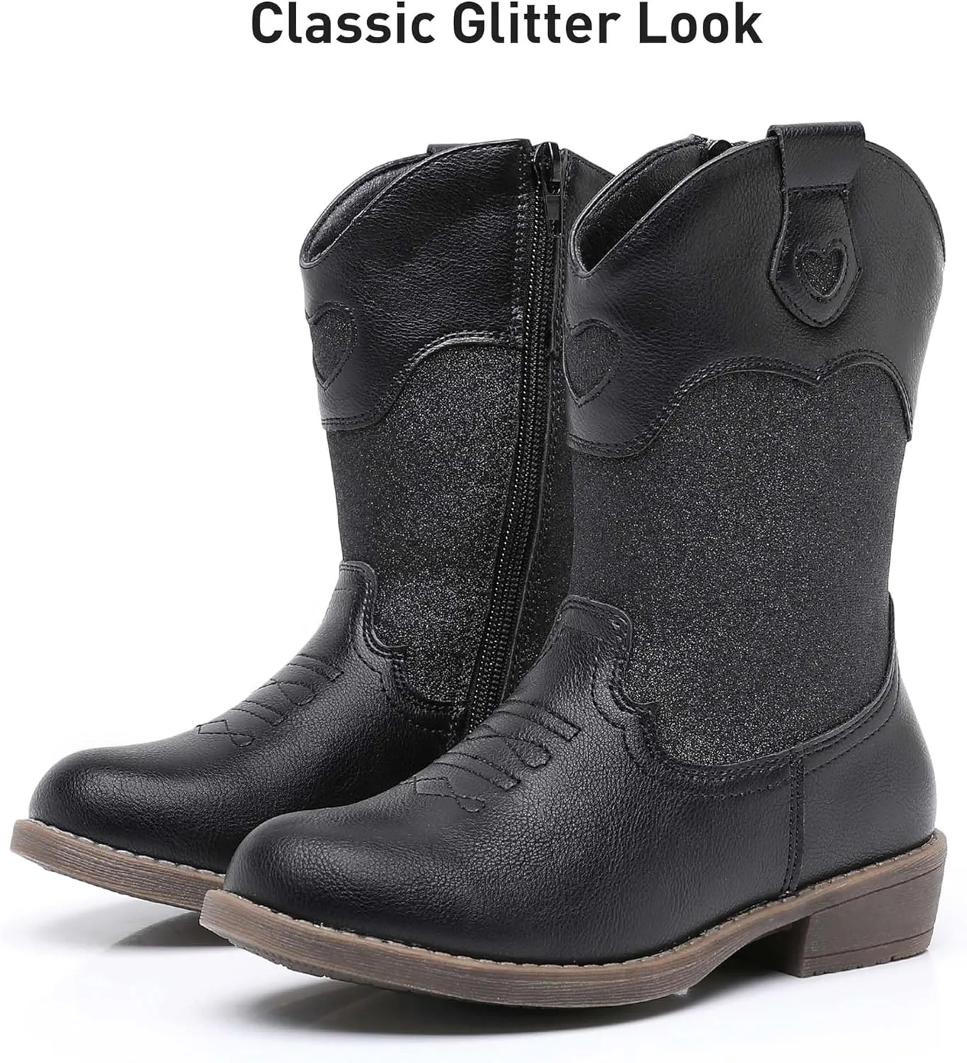 Ahannie Girls Cowboy Boots Western Cowgirl Boots for Girls with Side Zipper Boot for Toddler/Little Kid/Big Kid