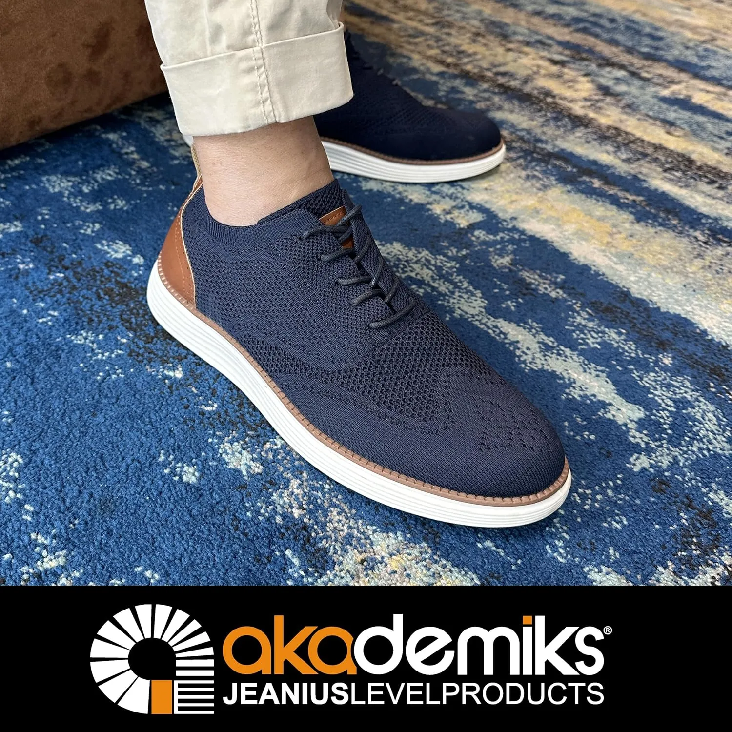 AKADEMIKS Men's Olney Wingtip Knit Oxford, Sleek Breathable Dress Shoes