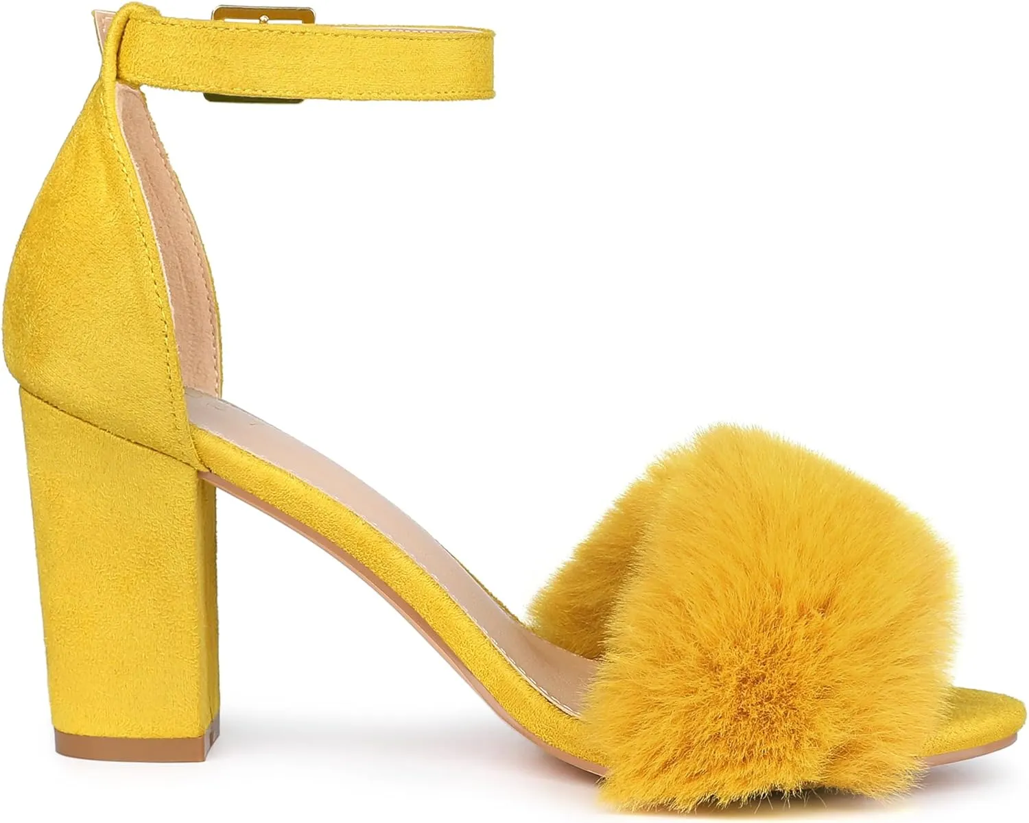 Allegra K Women's Faux Fur Ankle Strap Block Heels Sandals