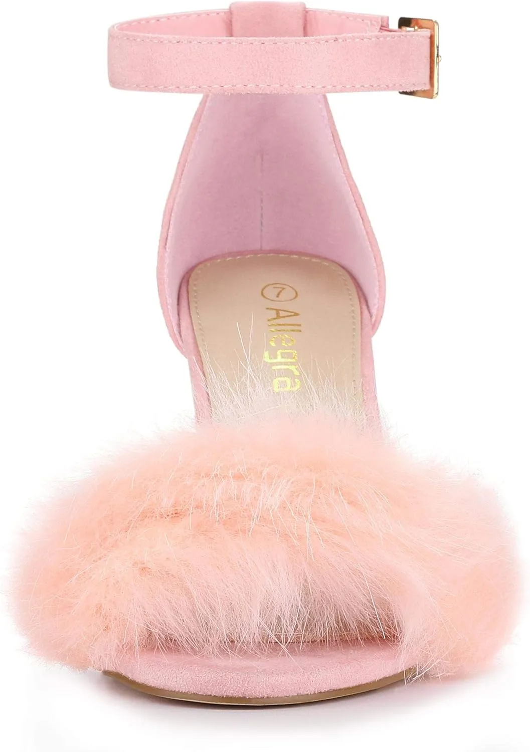 Allegra K Women's Faux Fur Ankle Strap Block Heels Sandals