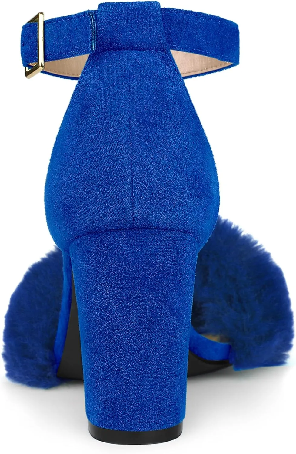 Allegra K Women's Faux Fur Ankle Strap Block Heels Sandals