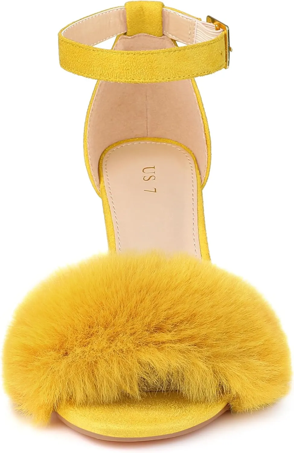 Allegra K Women's Faux Fur Ankle Strap Block Heels Sandals
