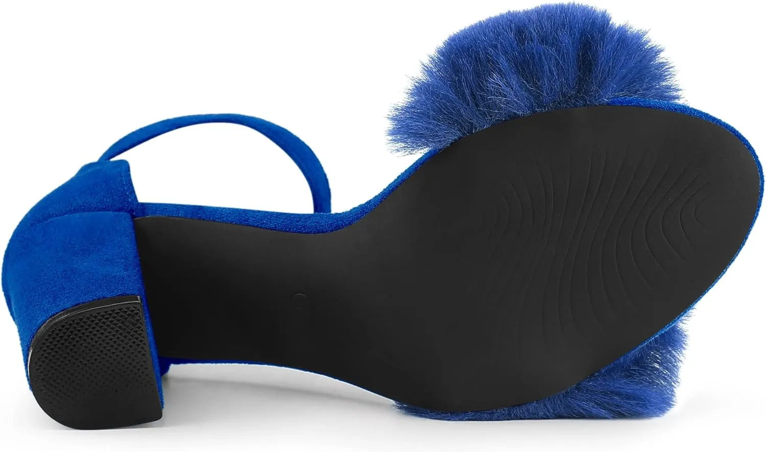 Allegra K Women's Faux Fur Ankle Strap Block Heels Sandals