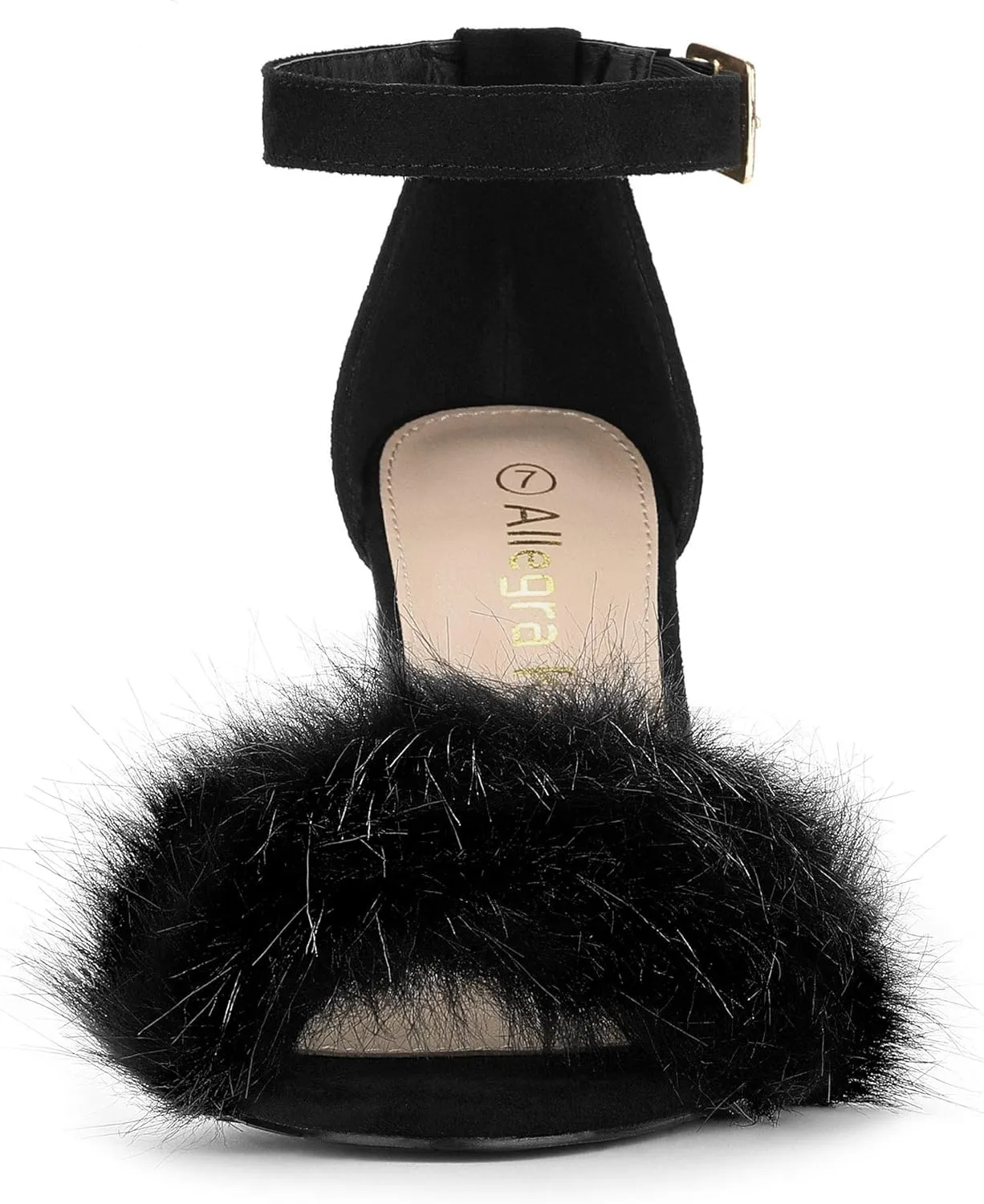 Allegra K Women's Faux Fur Ankle Strap Block Heels Sandals
