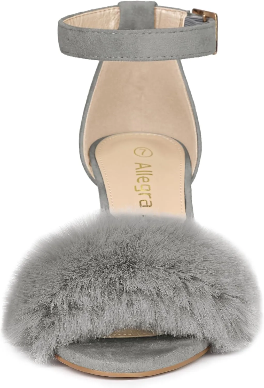 Allegra K Women's Faux Fur Ankle Strap Block Heels Sandals
