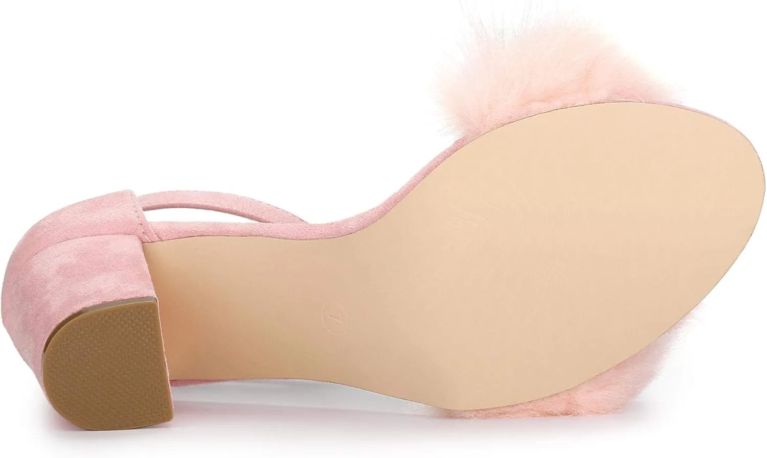 Allegra K Women's Faux Fur Ankle Strap Block Heels Sandals