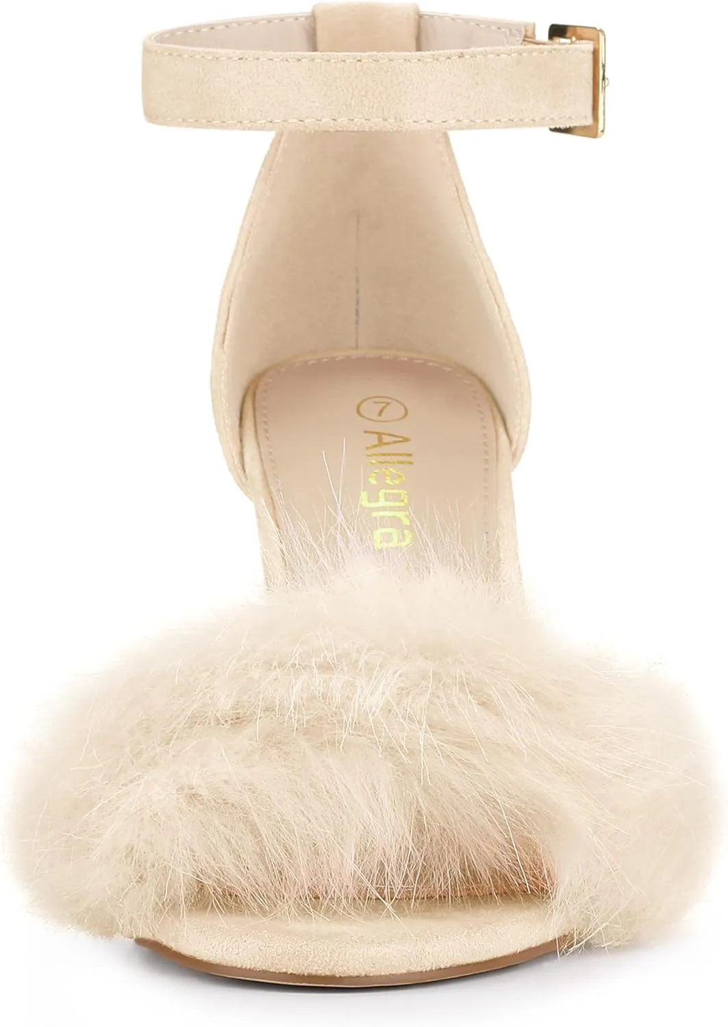 Allegra K Women's Faux Fur Ankle Strap Block Heels Sandals
