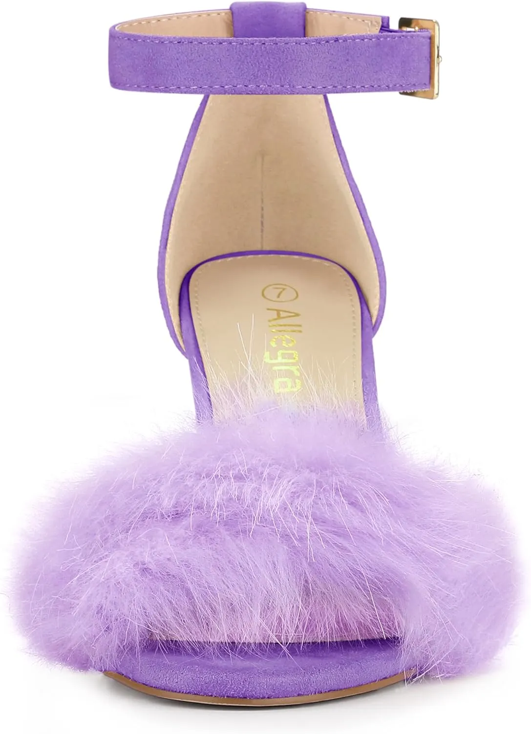 Allegra K Women's Faux Fur Ankle Strap Block Heels Sandals