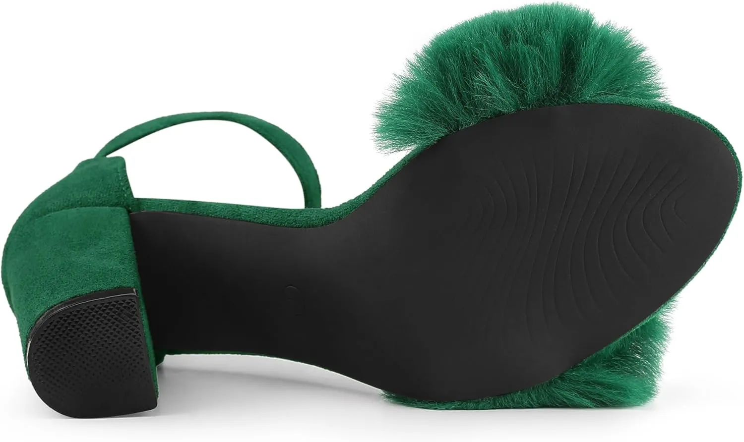 Allegra K Women's Faux Fur Ankle Strap Block Heels Sandals