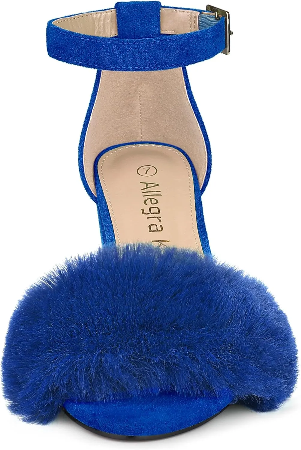 Allegra K Women's Faux Fur Ankle Strap Block Heels Sandals