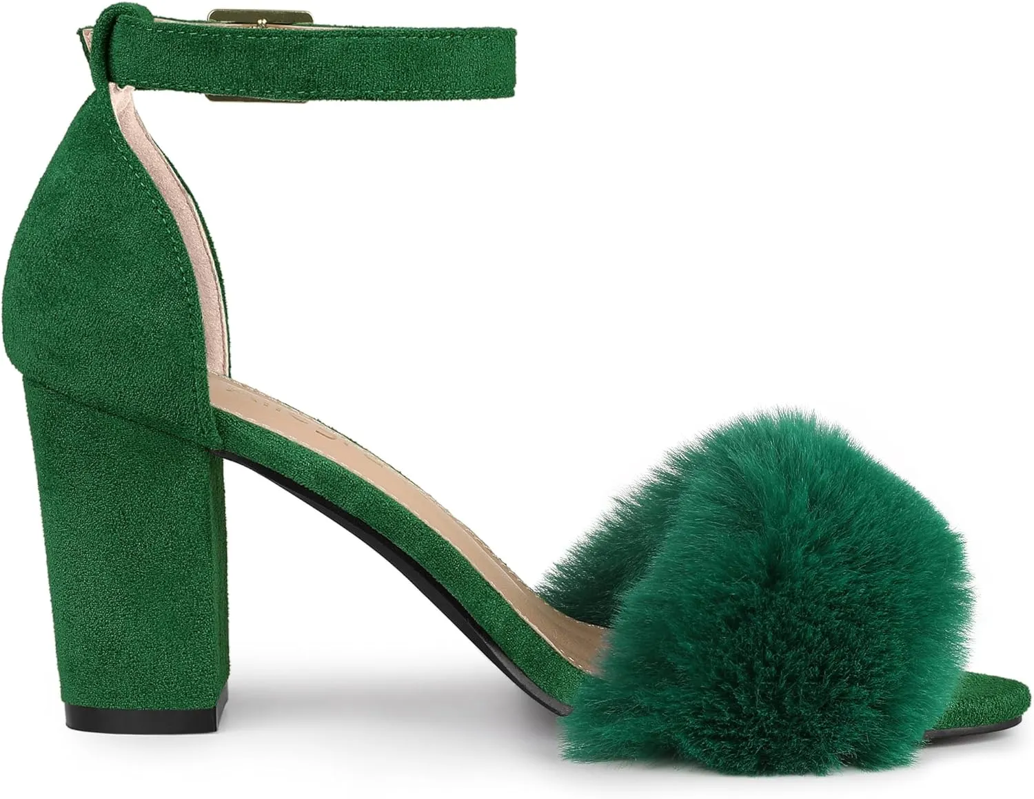 Allegra K Women's Faux Fur Ankle Strap Block Heels Sandals