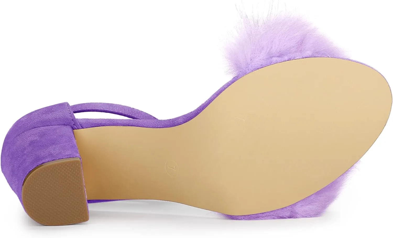 Allegra K Women's Faux Fur Ankle Strap Block Heels Sandals