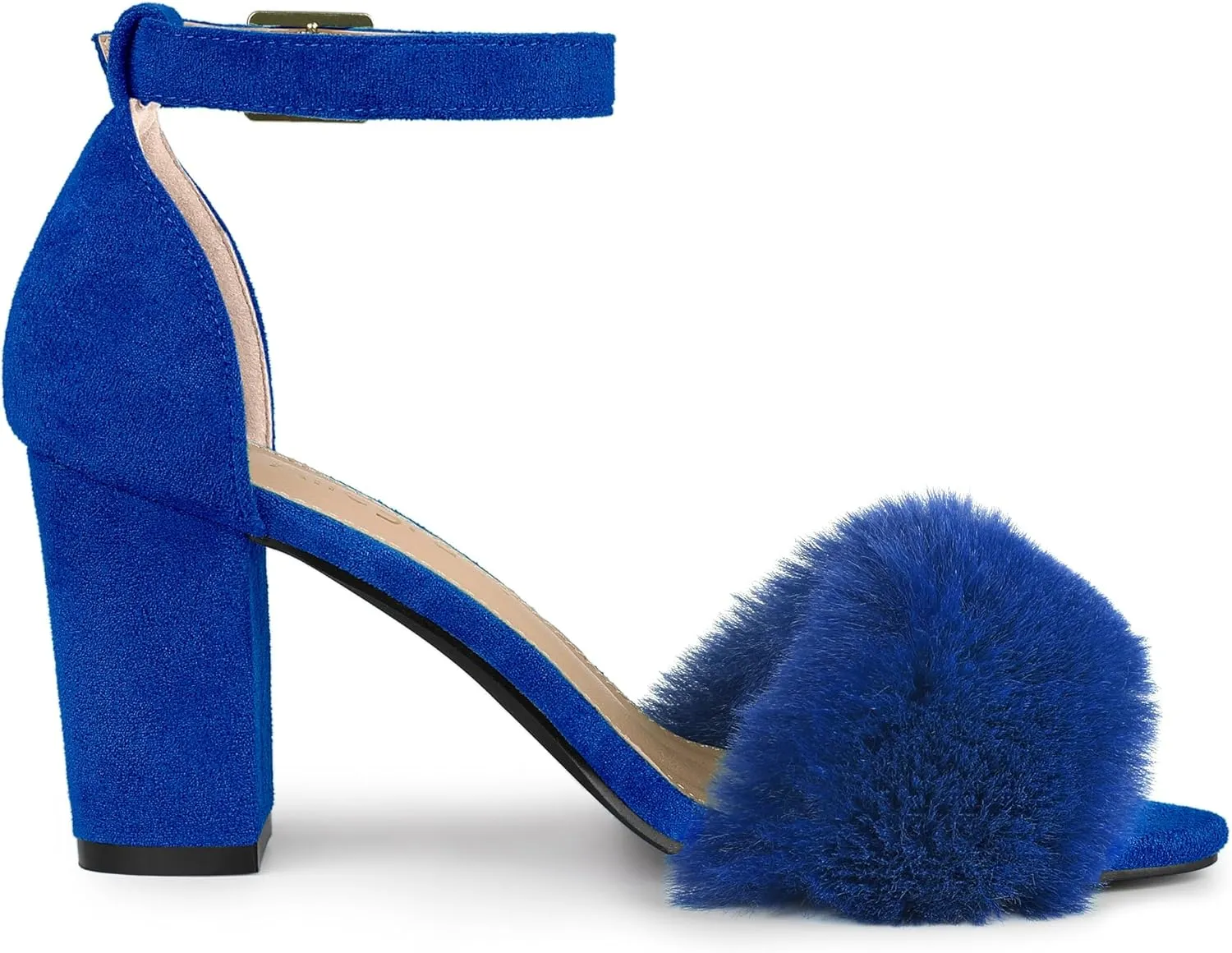 Allegra K Women's Faux Fur Ankle Strap Block Heels Sandals