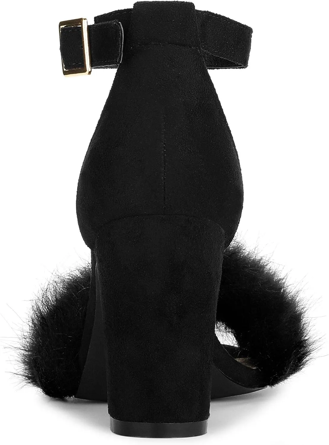 Allegra K Women's Faux Fur Ankle Strap Block Heels Sandals