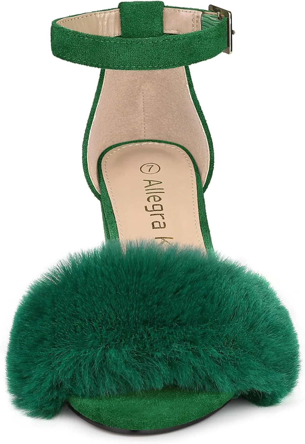 Allegra K Women's Faux Fur Ankle Strap Block Heels Sandals