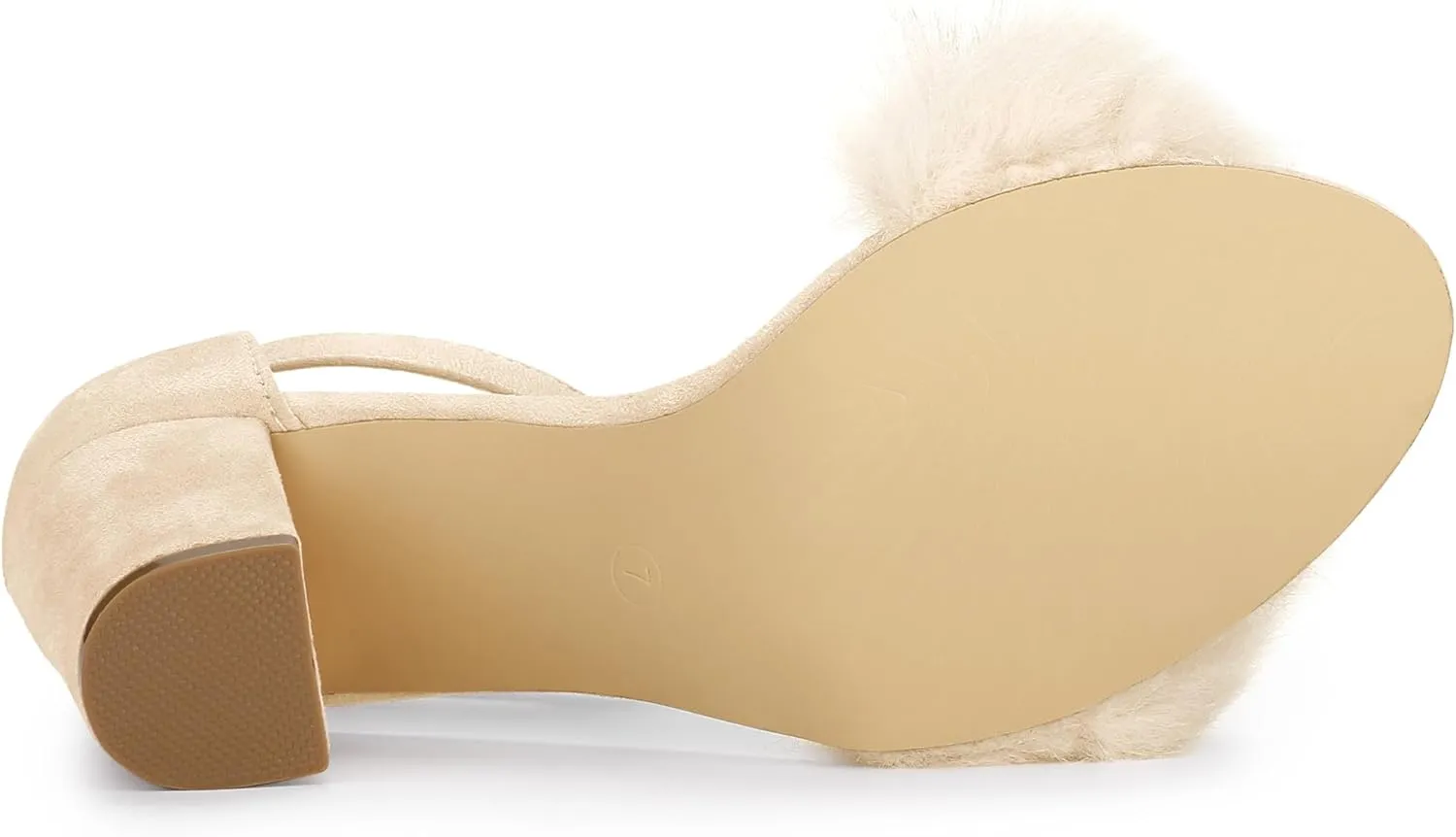 Allegra K Women's Faux Fur Ankle Strap Block Heels Sandals
