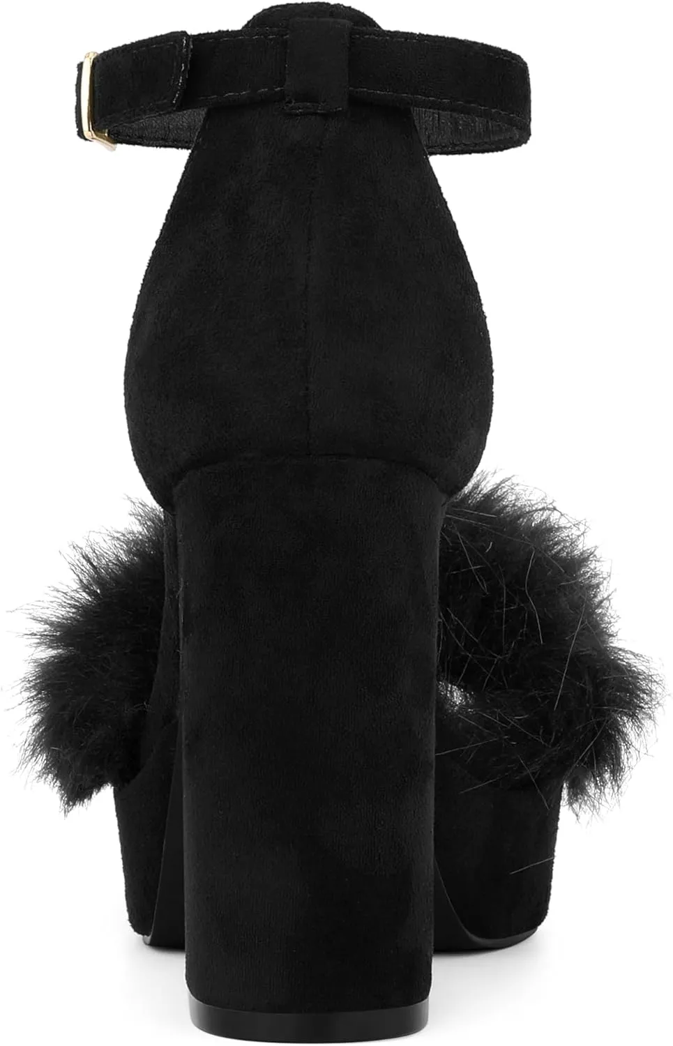 Allegra K Women's Square Toe Faux Fur Platform Chunky Heels Sandals