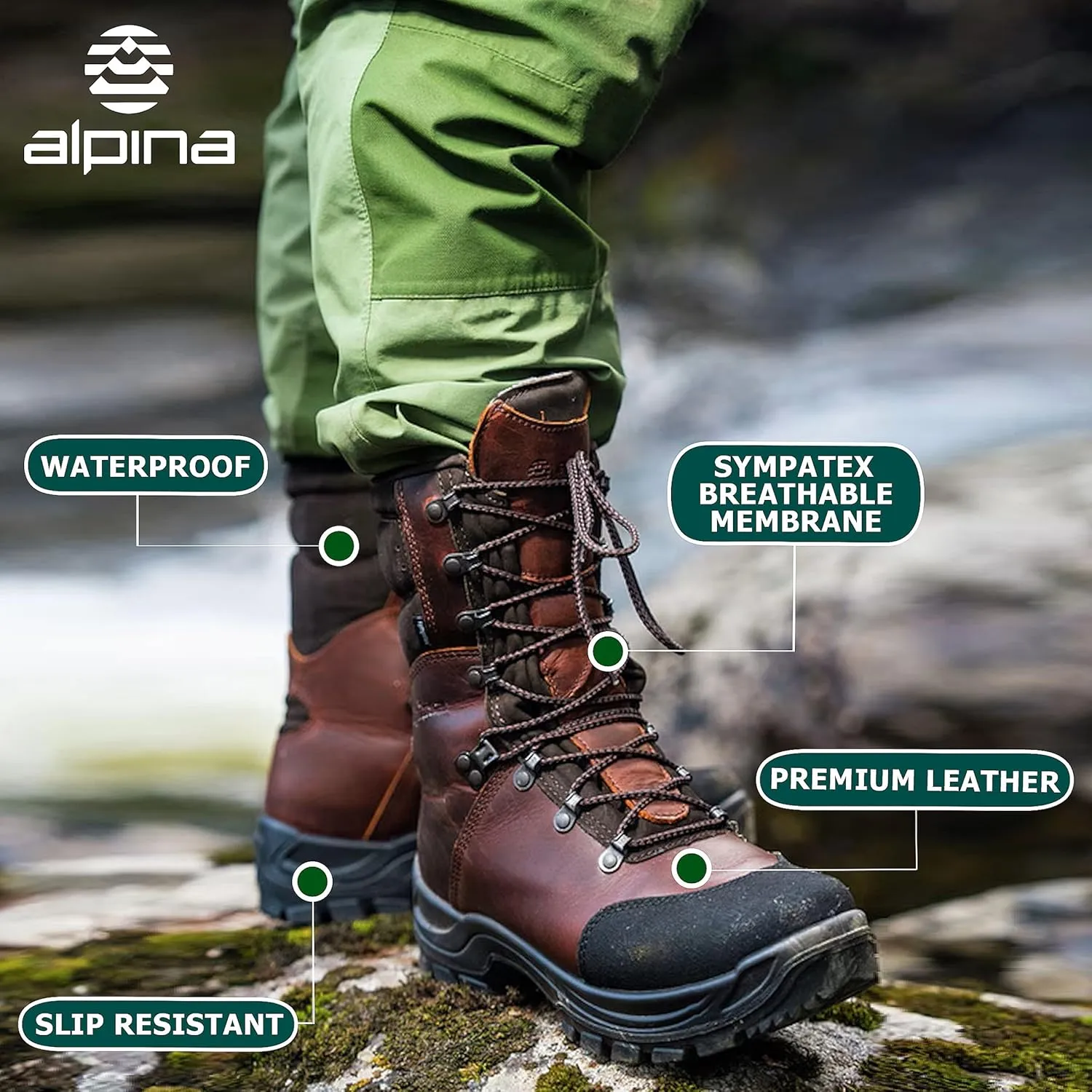Alpina Men's Hunting Shoes TRAPPER - Waterproof Leather Boots with Sympatex Breathable Membrane and Slip Resistant Sole Made in Europe
