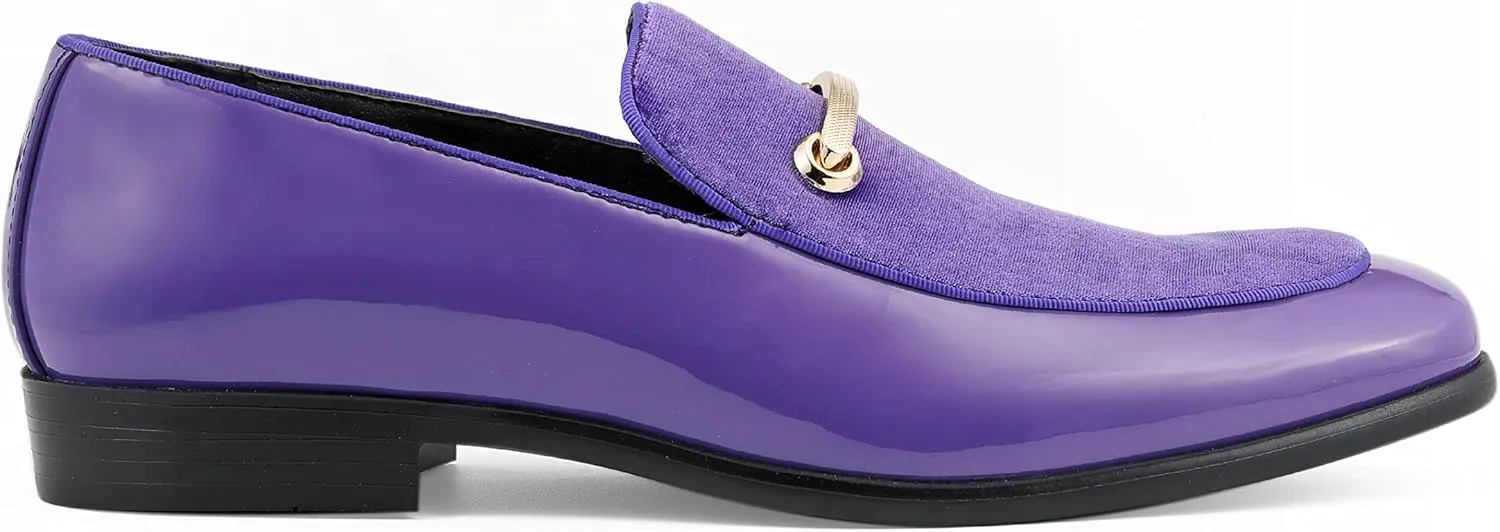 Amali Fay Velvet Men’s Slip-On Shoes with Gold Chain Ornament Dress Shoes for Men Velvet Formal Loafers for Men The Original Smoking Men Tuxedo Dress Shoes
