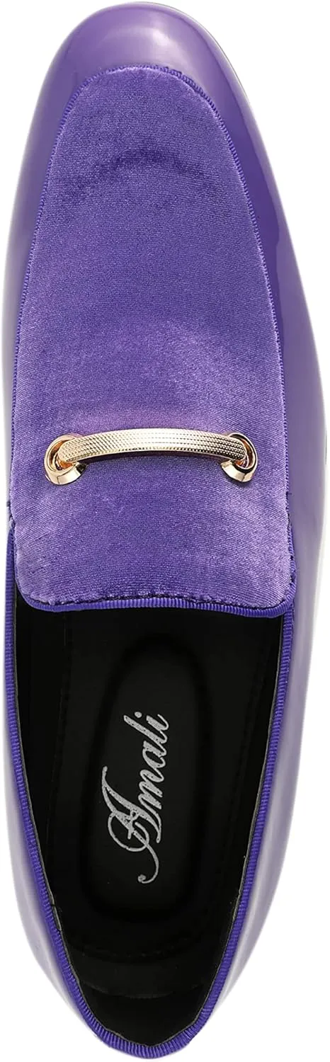 Amali Fay Velvet Men’s Slip-On Shoes with Gold Chain Ornament Dress Shoes for Men Velvet Formal Loafers for Men The Original Smoking Men Tuxedo Dress Shoes