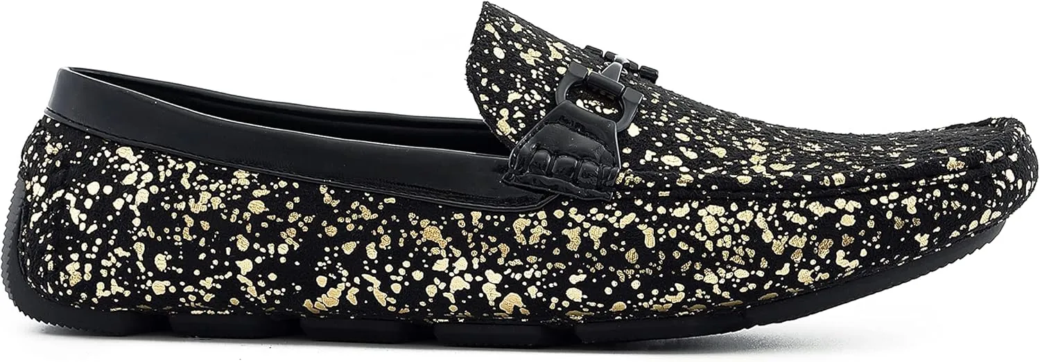 Amali Monty, Metallic Splatter Driving Loafers - Slip On Moccasins for Men - Dress & Casual Shoes