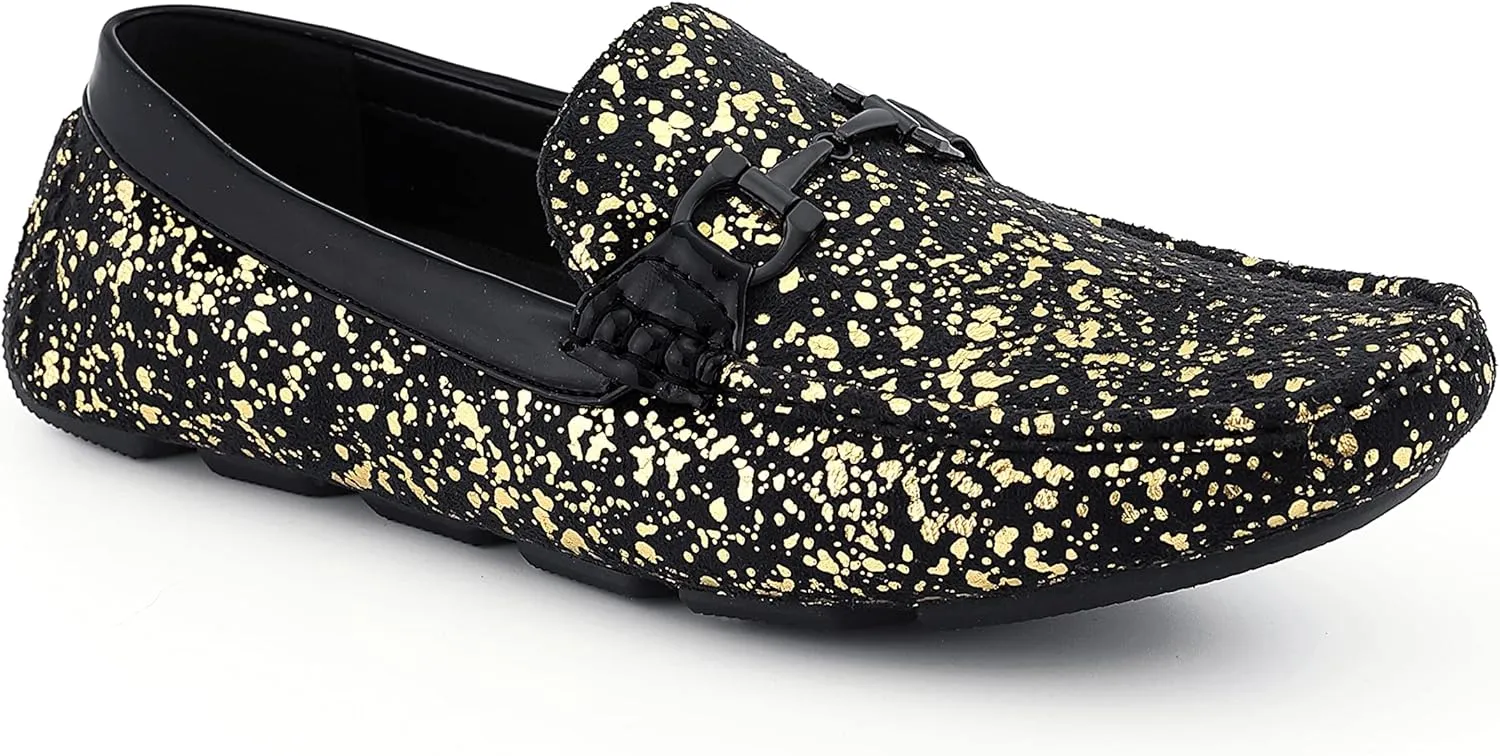 Amali Monty, Metallic Splatter Driving Loafers - Slip On Moccasins for Men - Dress & Casual Shoes