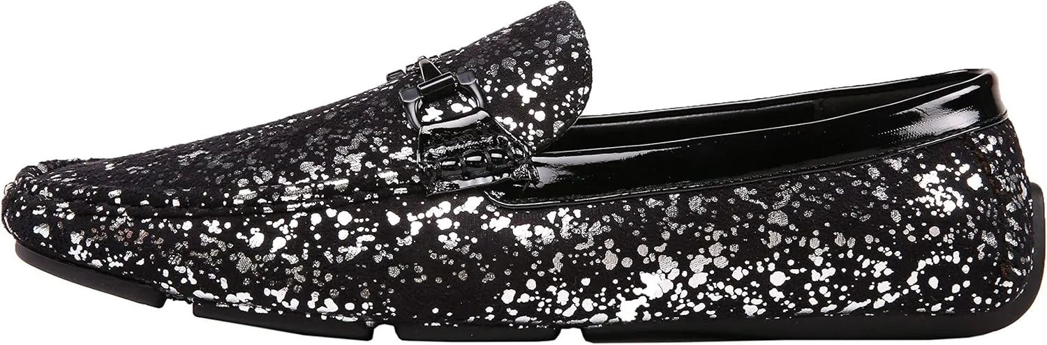 Amali Monty, Metallic Splatter Driving Loafers - Slip On Moccasins for Men - Dress & Casual Shoes