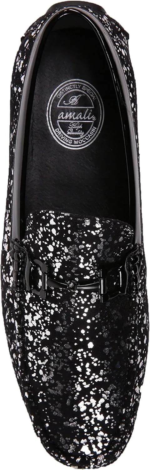 Amali Monty, Metallic Splatter Driving Loafers - Slip On Moccasins for Men - Dress & Casual Shoes