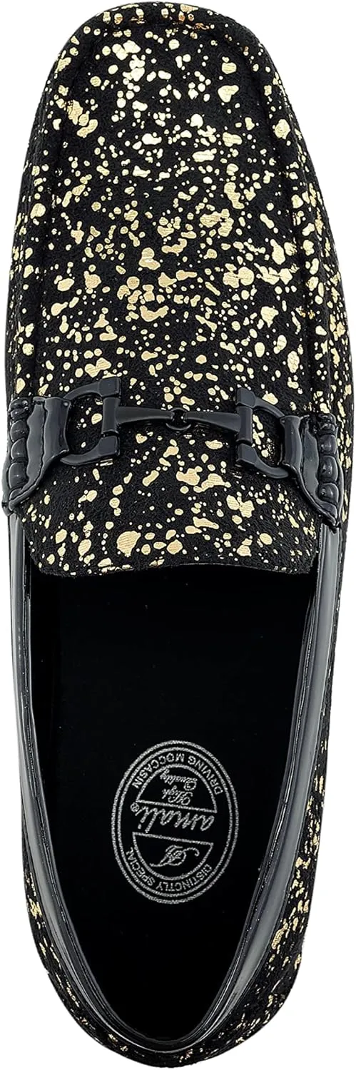 Amali Monty, Metallic Splatter Driving Loafers - Slip On Moccasins for Men - Dress & Casual Shoes